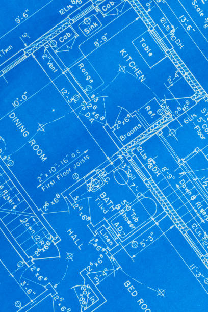 Residential House Paper Blue Print Close Up.